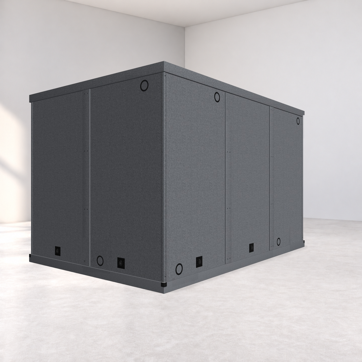LA Vocal Booths 8x12 Basic exterior with structural vent rings and no airflow boxes