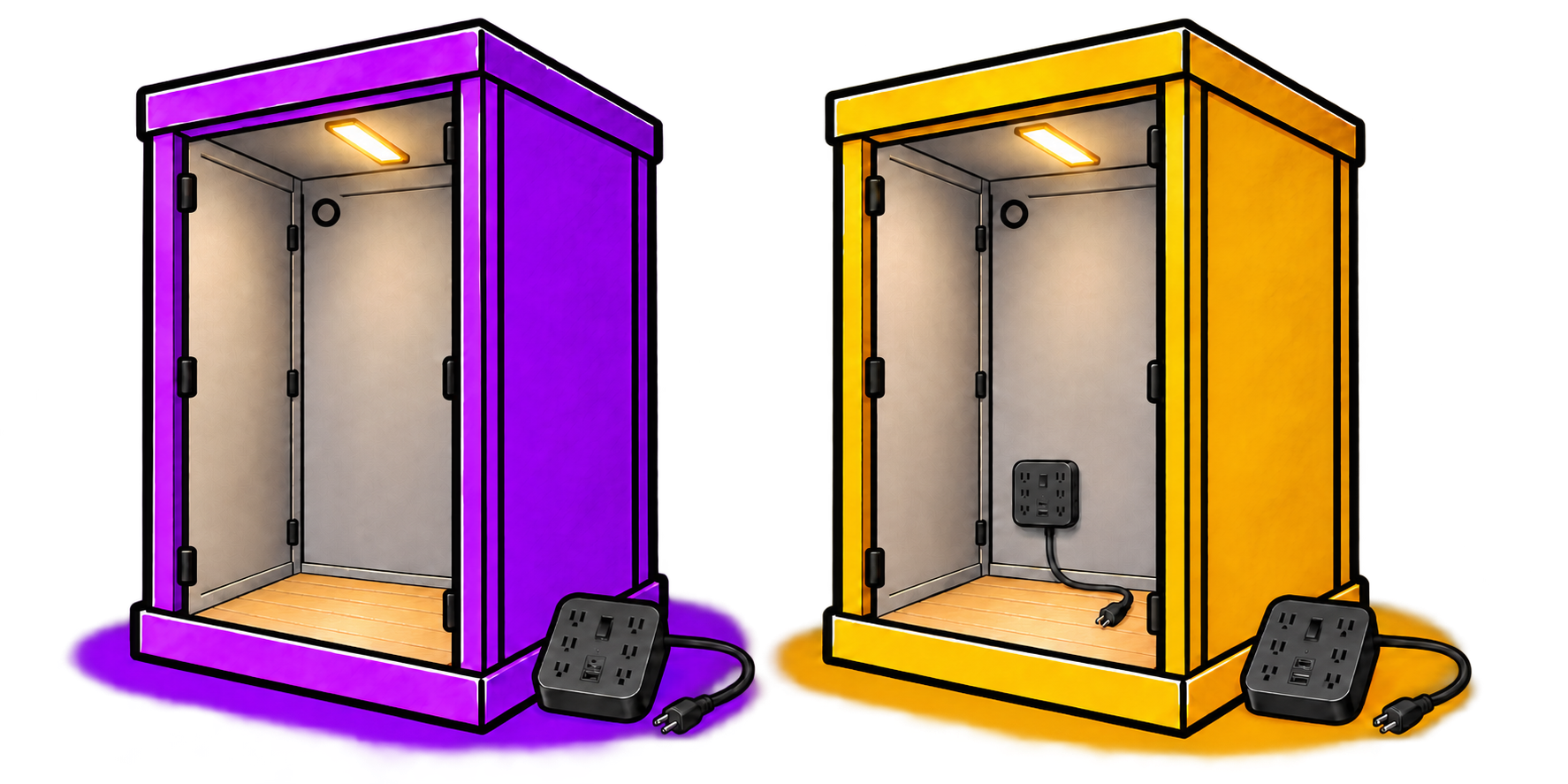 Exterior and interior plus exterior LA Vocal Booth power unit illustrations